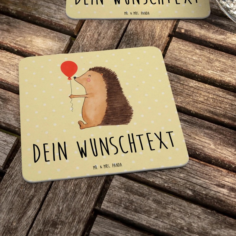 Mr. & Mrs. Panda Personalisierter Bierdeckel Igel Luftballon 50er Set