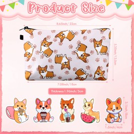 59 Pcs Corgi Makeup Bag Corgi Hair Scrunchies Welsh Corgi Pembroke Stickers Set 1 Corgi Print Travel Cosmetic Bag 8 Corgi Elastic Hair Bands 50 Cute Vinyl Corgi Stickers for Girls Laptop Water Bottle