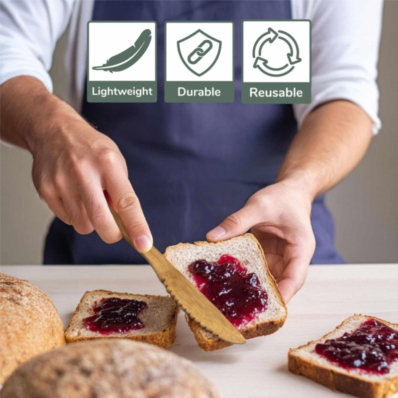 BambooMN Premium Solid Bamboo Dinner Knife 8" - All Natural