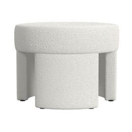 HomePop Sophia Modern Round Ottoman Home Décor|Ottoman for Living Room & Bedroom - White Cream Boucle