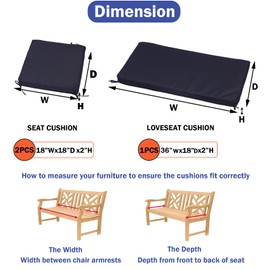 Jesovoso 3 Piece Foam Wicker Cushion Set, Fit Patio Furniture Set 4 Pieces Outdoor Rattan Chair, Waterproof Outdoor Loveseat Replacement Cushions for Deck Porch Patio Conversation Sofa Set, Navy Blue