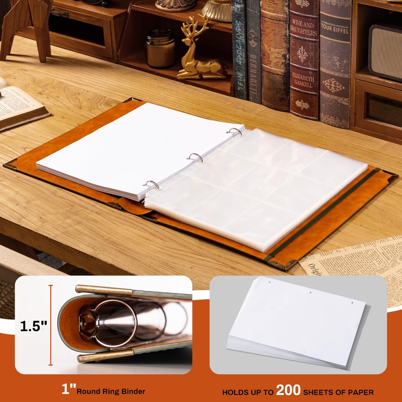 Ovesmusl Leather 3 Ring Binder 1 Inch Round Ring Binder