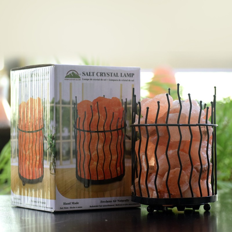 Himalayan Glow Pillar style Salt Basket Lamp with salt chunks,
