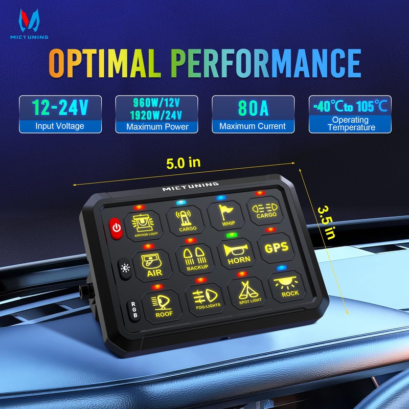 MICTUNING 12 Gang Switch Panel, P1B LED Touch Control Panel