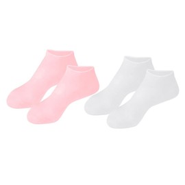 WOONEKY 2 Pairs Moisturizing Foot Socks for Women Sebs Softening Spa Socks Elastic Boat Design for Dry Cracked Skin Care for Daily Use and Travel