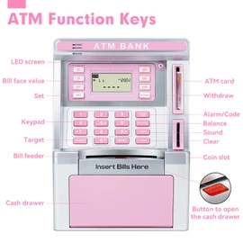 BAODLON Pink Piggy Bank for Kids, ATM Machine Bank for Real Money with Debit Card, Bill Feeder, Coin Recognition, Balance Calculator, Electronic Savings Safe Box, Cool Stuff Toys Gifts for Teen Girl