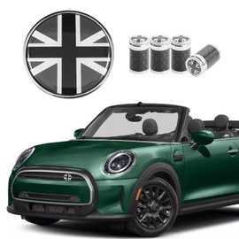 x xotic tech Union Jack Style 3D Front Bumper Grill Emblem Badge w/Carbon Fiber Wheel Valve Stem Cap Cover Screw Compatible with Mini Cooper R50 R55 R56 R57 R58 F54 F55 F56 F57 F60 R60 R61(Black+Gray)