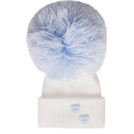 SOHOBABY™ Baby Boy Single Pom Teddy Button White Blue Grey Newborn Hat (UK, Age, 0 Months, 3 Months, White/Blue)