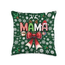 Santa Hat Reindeer Antlers Christmas Mom Bow Mama Claus Throw Pillow