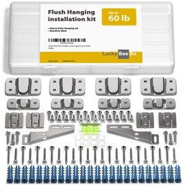 Heavy Duty Flush Installation Hanging Kit - Flush Mount Bracket Hangers, Interlocking Design, Screws, Sawtooth Frame Hangers,Level. Supports up to 60 lbs