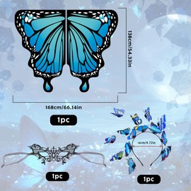 Funnity Butterfly Costume Women's Fancy Dress Costumes Butterfly Headband Women for Adults, Butterfly Headband, Women's Lace Mask, for Carnival Costume, Fancy Dress Costumes, Cosplay (Blue)