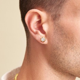 KRKC&CO Moissanite Stud Earrings, 14K Gold/White Gold Plated Earrings, 1CT-2CT D-Color VVS1, Brilliant Cut Big Diamond Silver Earring, Simple Earrings for Men(6mm-6Prong-14K Gold Plated)