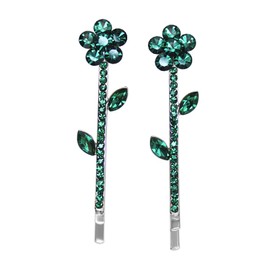 Faship Gorgeous A Pair Of Green Rhinestone Crystal Floral Hair Clips 2 Pcs