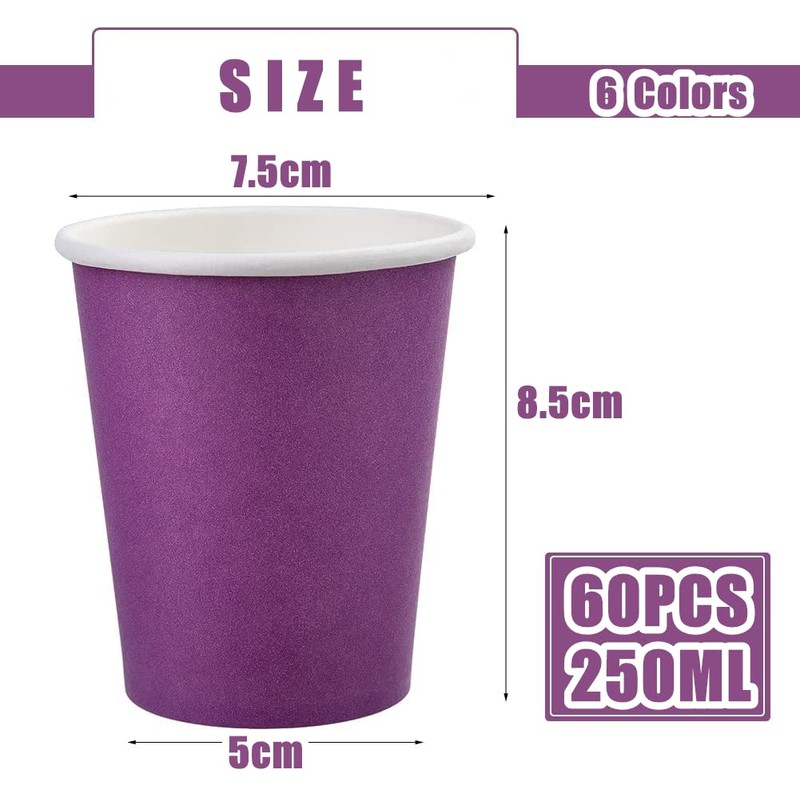 LATERN 60Pcs Disposable Paper Cups, 250ml Multicolor Drinking Cups DIY