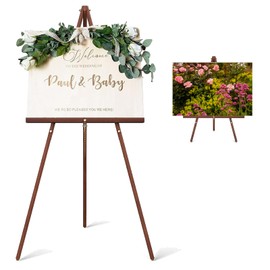 Wooden Easel Stand for Sign,63" Portable Painting Easel, Adjustable Poster Stand with Tripod Easel for Painting, Wedding Sign, Drawing, Canvas, Display Show (Brown)
