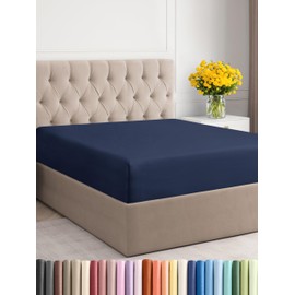 Sábana bajera ajustable California King – Sábana bajera individual de hotel de lujo y refrigeración solamente –Se adapta perfectamente a colchones de hasta 16 pulgadas –Suave, sin arrugas, azul marino