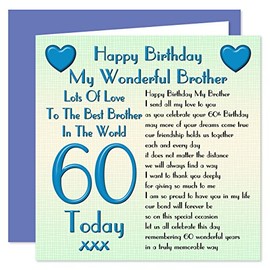 Brother 60th Happy Birthday Card - Lots Of Love To The Best Brother In The World - 60 Today