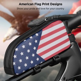 LEMEGO Bike Top Tube Bag Bicycle Front Frame Bag Biking Accessories Cycling Bag American Flag Print Bike Pouch for Mountain Bike Road Bicycles