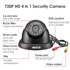 ZOSI 720P HD 1280TVL 1.0MP Hi-Resolution 4 in 1 TVI/CVI/AHD/CVBS CCTV Camera Home Security System Day/Night Vision For HD-TVI, AHD, CVI, and CVBS/960H analog DVR systems(Black)