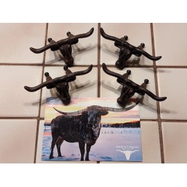 Western 4 TEXAS LONGHORN  METAL PULL WESTERN CABINET HARDWARE DRAWER PULLS KNOBS COW