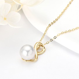 14K Gold Plated Infinity Pearl Necklaces for Women, Freshwater Cultured White Pearl Pendant Necklace Wedding Jewelry Gifts for Bride Bridesmaid