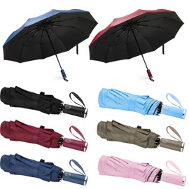Reginary 6 Pcs Windproof Travel Umbrellas 10 Ribs Auto Open & Close Collapsible Folding Compact Umbrella for Rain Snow Sun (Classic Colors)