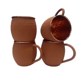 Ornate International 16 Oz Brown Color Matte Moscow Mule Copper Cups and Barrel Mugs, Moscow Mule Mug with Rose Gold Copper Rims, Set of 4 (Brown mate)