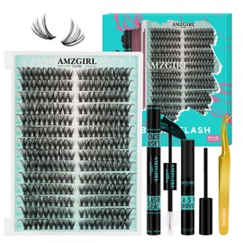 Wimpernbüschel Kit 280pcs DIY Wimpernverlängerung Kit 40D D Curl Individuelle natürliche Wimpernbüschel mit Wimpern Kleber und Siegel, Wimpern Kleber Entferner und Wimpern Pinzette (9-18mm, D-MIX)