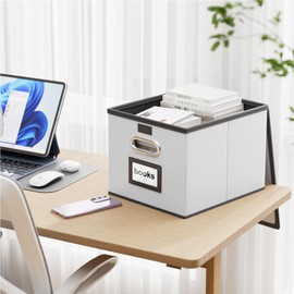 Huolewa File Organizer Box with Lid, Collapsible Faux Leather Hanging File Folder Box Organizer with Plastic Slides, Decorative Home/Office Filing System Boxes for File and Folders Storage