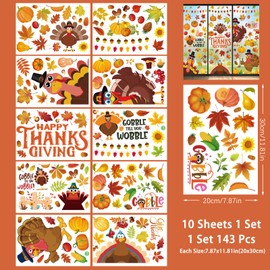 10 Sheets Thanksgiving Window Clings Maple Leaf Pumpkin Corn Stickers Decorations Cute Turkey Sided Printing Stickers for Glass Windows Decals Home Office Fall Autumn Thanksgiving Party Supplies Decor