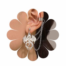 Cybche Punk Dragon Ear Cuff Earrings Flying Dragon Drop Earrings Silver Cartilage Chain Wrap Earrings Long Chain Wrap Cuff Earrings Dragon Stud Earrings Jewelry for Women