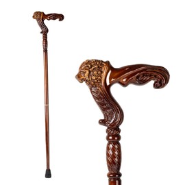 Hand Carved Wooden Walking Cane with Ergonomic Handle and Rubber Tip for Men and Women - Fashionable Unique Walking Stick for Seniors - 37 inch (Lion)