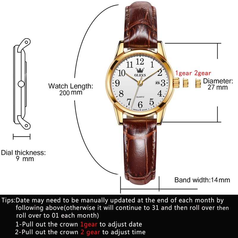 OLEVS Small Women Watches Brown Leather Dress Easy to Read