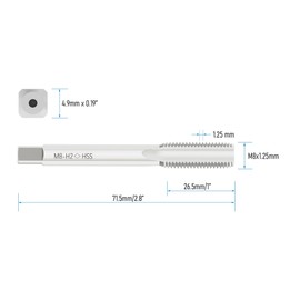 FOCMKEAS Metric Machine Tap M8 x 1.25, HSS 6542 Screw Tap H2, 3 Straight Flutes Thread Hole Repair Tools, Screw Milling Threading Machinist Repair(M8 x 1.25mm)