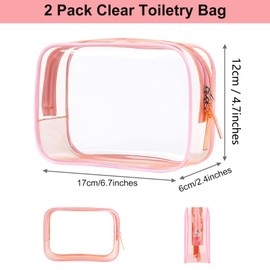 PLULON 2 Pack Travel Toiletry Bag, TSA Approved Toiletry Bag Clear Makeup Bag Quart Size Portable Cosmetic Bags Carry on Travel Accessories Bag for Women Men - Pink