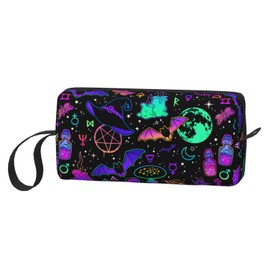 JKJOJIA Witchcraft Witch Witchy Bat Goth Makeup Bag Organizer Small Cosmetic Bags Portable Travel Toiletry Bag With Handle Simple Accessories Storage Zipper Pouch For Women Girl