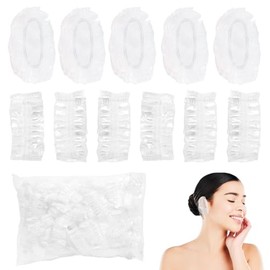 Paquete de 100 protectores desechables transparentes para las orejas, tiñe el cabello, protectores de oídos de plástico impermeables (paquete de 100 t