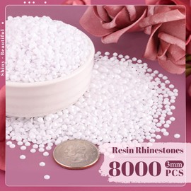 8000PCS 3mm Resin Rhinestones Bulk for Crafting (White), Flatback Bedazzling Crystals for Crafts DIY Nail Decoration, Gems Charms for Tumbler Shoes Clothing Fabric with Pickup Pen and Tweezers