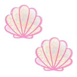 Neva Nude Light Pink Glitter Blacklight Opal Shimmer Mermaid Shell Nipztix Pasties Nipple Covers for Festivals, Raves, Parties and More, Medical Grade Adhesive, Waterproof and Sweatproof, Made in USA