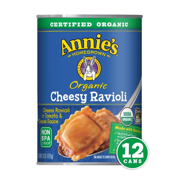 Annie's Homegrown Organic Canned Pasta, Cheesy Ravioli in Tomato & Cheese Sauce, 15 oz (Pack of 12)