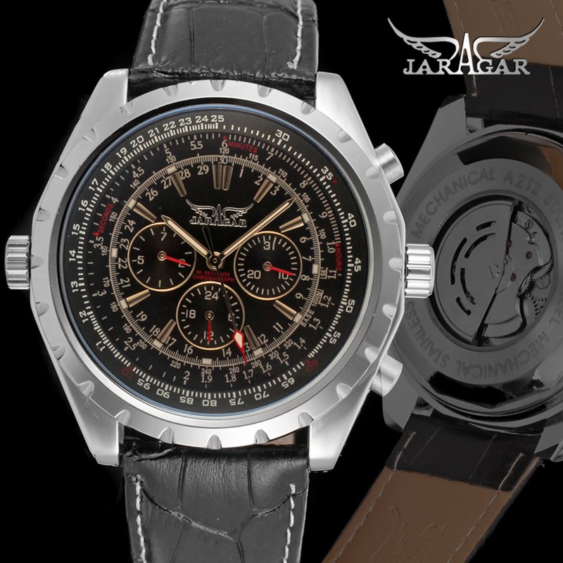 Men's Automatic Mechanical Watch with Leather Strap Fashion Wristwatch Calendar