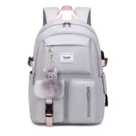 Teecho Waterproof School Backpack Set for Girl Fashion Women Backpack Purse College Bookbag Grey
