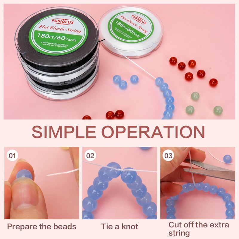 1mm Flat Elastic String for Bracelets,Stretchy Durable Bead String 360Ft,Easy