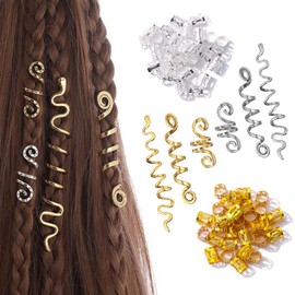 106 Pcs Gold Silver Hair Braids dreadlock hair beads Non-Piercing Ear Clip hair jewelry for braids accessories for Women Men Hair Accessories Styling Tools US204