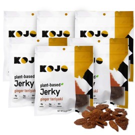 Kojo Vegan Jerky Ginger Teriyaki Plant-Based Jerky - 6 Bags (2.4 oz Each) | Raveworthy Gingery Zing | Bold Flavor, Shamelessly Meaty | High Protein & Fiber | No Cholesterol with 9g Protein, 3g Fiber & 90 Calories