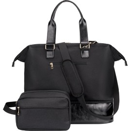 MINKARS Weekender Bag with Shoe Compartment Travel Tote Overnight Bag, Black Personal Item - 17 Inch