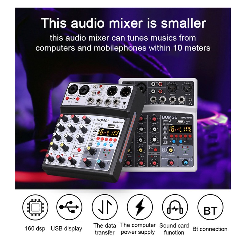 Portable 4 Channels BT Audio Sound Mixer Multifunctional Mixing DJ