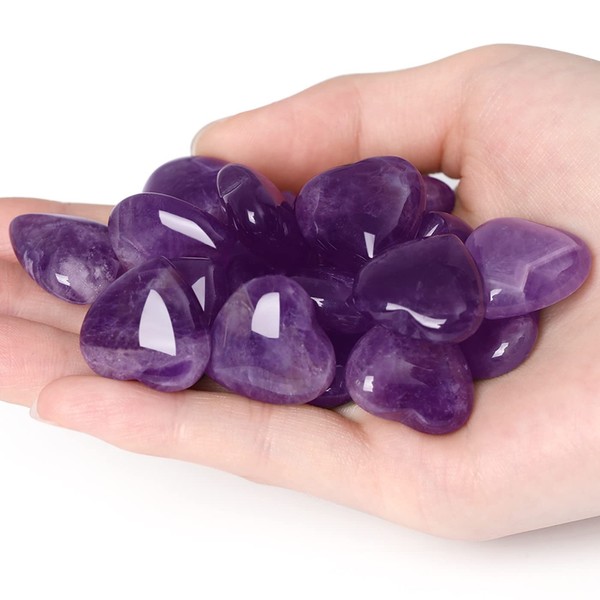 XIANNVXI 10 Piece Amethyst Stone Crystals Heart Stones Love Healing Crystal Gemstones Set Polished Natural Lucky Stones
