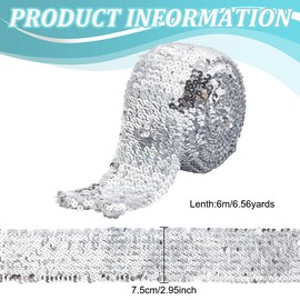 FREEBLOSS 6M Elastic Trim Stretch Lace Trim Silver Elastic Sequins Trim for DIY Sewing Crafts Elastic Sequins Trim for Sewing DIY Craft 7.5CM Wide 8 Rows of Sequin