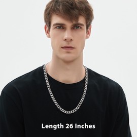 Silver Chain for Men Cuban Link Chain for Men Cuban Chain for Men Link Chain for Mens Jewelry for Men Stainless Steel Necklace for Men Cuban Link Chains for Mens Men Birthday Gifts for Him 9mm 26 In